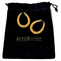 Gorgeous Chunky Honey Amber Rhinestone Hoop Earrings with Joan Rivers Velvet Drawstring Bag - 1.25" x 1.5" Long ea
