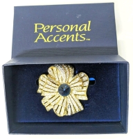 Sparkling Personal Accents Ribbon Flower Brooch with Faceted Blue Cab & Gift Box - 1.8" x 1.5"
