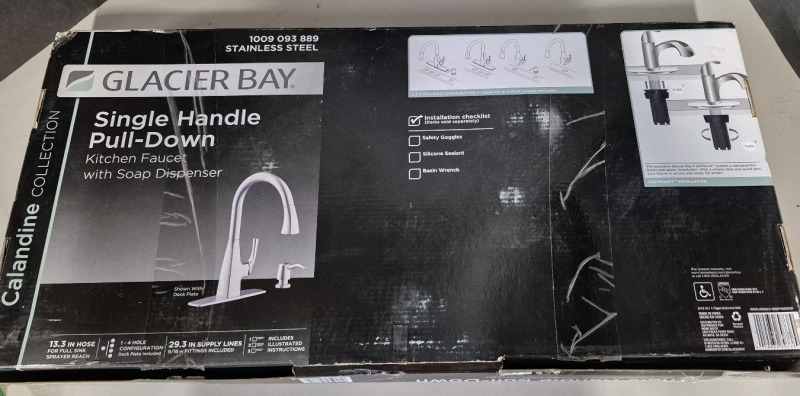 As New Glacier Bay Single Handle Pull-Down Kitchen Faucet with Soap Dispenser - Model 1009 093 889 Stainless Steel