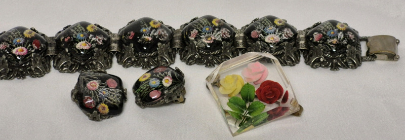 Vintage Jewelry Lot - Brooch, Clip-on Earrings & Bracelet