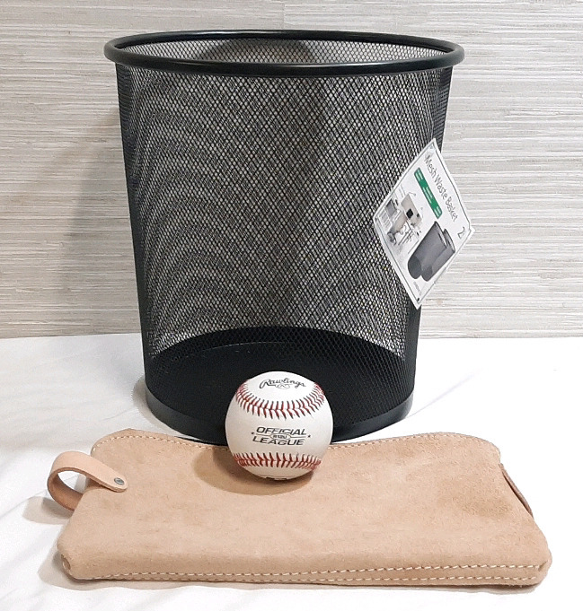 New Mesh Waste Basket (10&frac12;" Diameter, 11" Tall), Rawlings MLB Regulation Baseball & Brown Leather Tool Bag