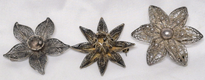 3 Vintage Filigree Brooches
