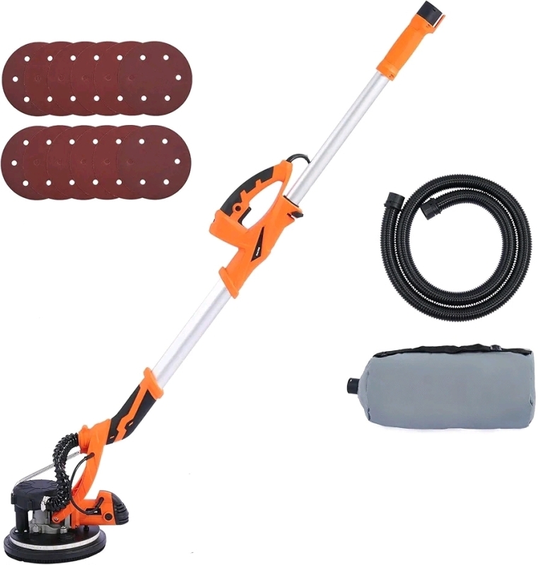 As New - ZELCAN 850W Electric Power Drywall Sander w/Vacuum Dust Collector, Swivel Head Extendable , LED High Visibility Wall Grinding Machine and Sanding Discs . Tested Powers Up , Open Box