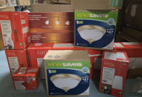 11 As New | Assorted Lighting Lot | Includes 4-Light Suspened Track Light Fixture, Flush Mount, Fiero Decorating Pack & More