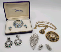 2 Vintage Brooch & Earing Sets with Earing Set and Watch Necklace