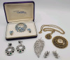2 Vintage Brooch & Earing Sets with Earing Set and Watch Necklace