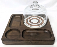 Mid Century Modern MCM Dark Presumed Walnut Covered Cheese / Charcuterie Tray - 11" x 11" x 7" Tall