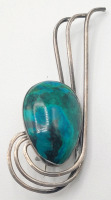 Vintage Sterling Silver Malachite Brooch .