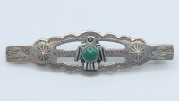 Vintage Sterling Silver Native American Navajo Pin Brooch w/Turquoise Cabochon Stone in the Center .
