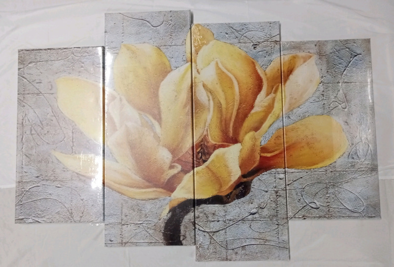 New - 4 Panel Floral Home Decor Wall Art . Measures 47"&times;33.5"