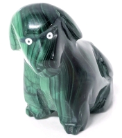Stunning Vintage MALACHITE Carved Stone Dog Figure - 2" Tall