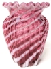 Vintage Unsigned FENTON Art Glass Cranberry Opalescent Spiral Optic Ribbed Vase - 4.75" Tall