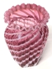 Vintage Unsigned FENTON Art Glass Cranberry Opalescent Spiral Optic Ribbed Vase - 4.75" Tall - 2