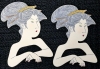 8 Vintage 1986 TWO'S COMPANY Japanese Ukiyo-e Style Geisha & Samurai Figural Napkin Rings - Designed by Judith Eloise Hooper - 4.75" Long ea - 4