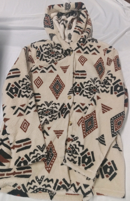 New | Size S Women's Fuzzy Hooded Button Up Sweater
