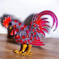 Elegant Rooster Brooch Rhinestones Approximately 1.9 x 2.5 Inch