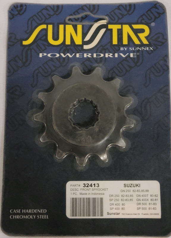 SunStar Motorcycle 13 Tooth Steel Front Sprocket , Made for Suzuki Motorcycles - New