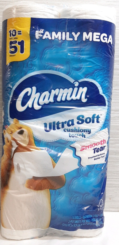 New Pack of Charmin Ultra Soft Smooth Tear Toilet Paper - 10 Family Mega Rolls