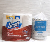 New Pack of Scott Paper Towels, 6 Double Rolls & Bag of Amazon Paper Bowls, 135 in Total