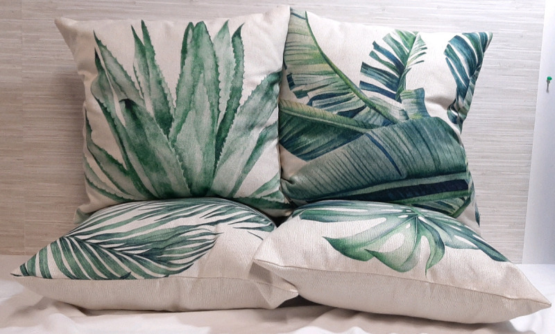 4 New Couch Pillows with Green Vegetation Themes (14"x13")
