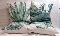 4 New Couch Pillows with Green Vegetation Themes (14"x13")