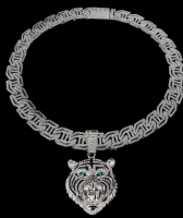 Domineering Green Eyed Tiger Head Shaped Pendant Paired With A 20 Inch Rhinestone Cuban Necklace
