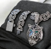 Domineering Green Eyed Tiger Head Shaped Pendant Paired With A 20 Inch Rhinestone Cuban Necklace - 3