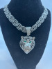 Domineering Green Eyed Tiger Head Shaped Pendant Paired With A 20 Inch Rhinestone Cuban Necklace - 4