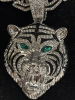 Domineering Green Eyed Tiger Head Shaped Pendant Paired With A 20 Inch Rhinestone Cuban Necklace - 5