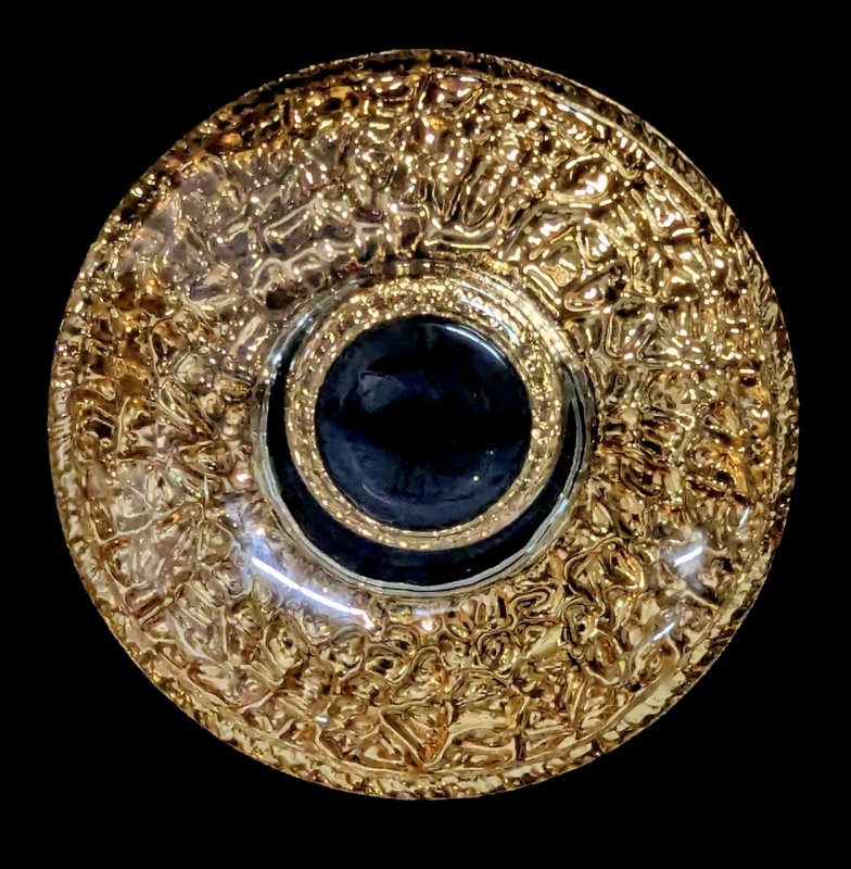 Stunning Signed ORREFORS Sweden Crystal Discus Optical Effect Gold Votive Candle Holder Designed by Lars Hellsten - 5.25" Across