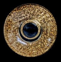 Stunning Signed ORREFORS Sweden Crystal Discus Optical Effect Gold Votive Candle Holder Designed by Lars Hellsten - 5.25" Across