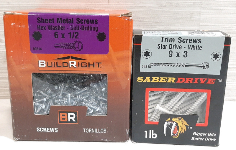 New BuildRight 5lb Box of Sheet Metal Screws (Aprx Count of 2130pcs) & SaberDrive Trim Screws (Aprx 91pcs)
