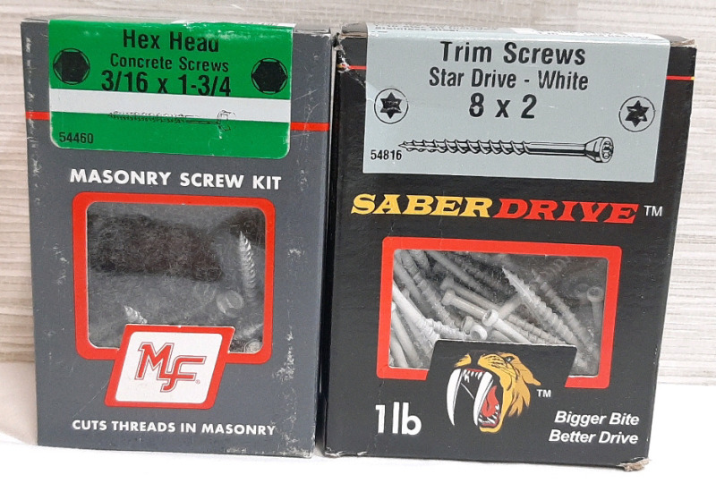 New Box of MF Hex Head Concrete Screws (50pcs) & SaberDrive Star Drive Trim Screws (Aprx 182pcs)