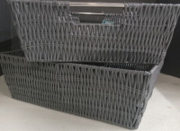 2 New | 13"x15"x5" Durable Wipe Clean Woven Plastic Shelf Totes | Looks Like Rattan, Lasts Like Resin