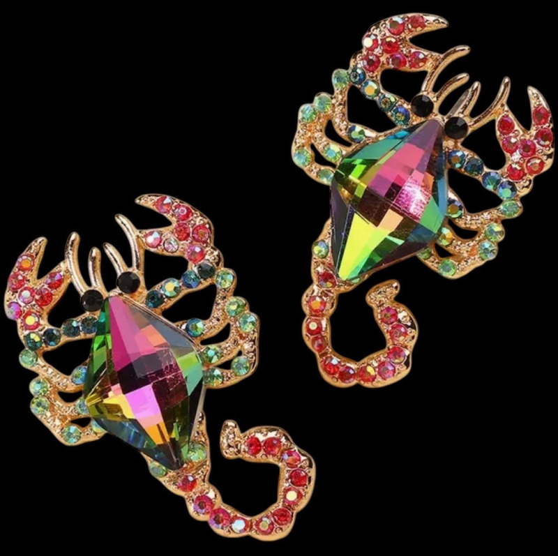 Scorpion Shiny Colourful Watermelon Stud Earrings Rhinestone Inlaid Approximately 1.85 x 1.8 Inch