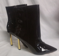 New | Women's Size 11 | Faux Leather Pointed Heel Boots w/ Gold Heel