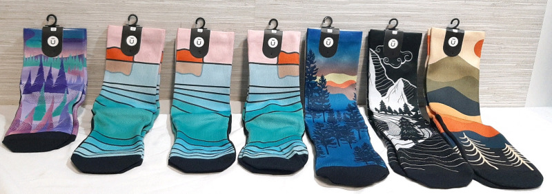 7 New Pairs of Outway Crew Socks, Ranging From L/XL-S/M Size