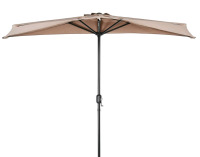 New - 9ft Half Side Patio Umbrella w/Crank for Garden and Terrace, 5 Sturdy Ribs , Tan