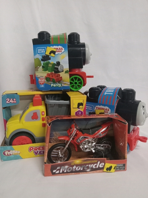 4 New | Kid's Toy Lot | Includes 2 Trains, 1 Motercycle & 1 Truck
