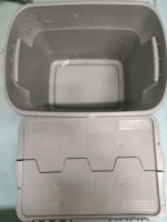 2 Tote Bins | 1 with Lid | Largest is 68L
