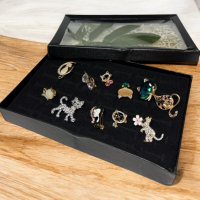 10 Cat Brooches / Pins With Enamel Rhinestones In Black Tray Darling Fabulous Personalities