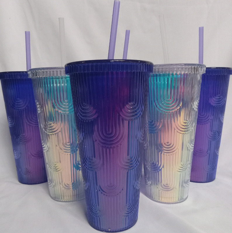 6 New | 8" Iridescent Tumblers w/ Straw