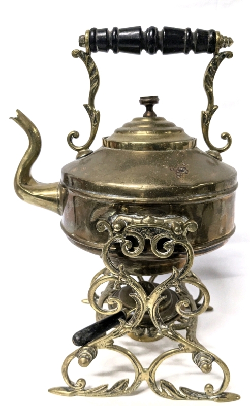 Vintage Brass Spirit Kettle with Stand & Burner - 12.5" Tall