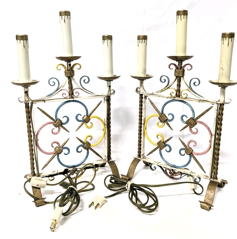 2 Vintage Electric Candle-Style Stands 9" x 5.5" x 16" Tall ea - Untested, Needs Rewiring