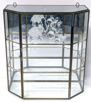 Vintage BrassArts Canada Handmade Brass & Glass Small Display Case / Curio Cabinet (9" x 4" x 9.75") with 4 Boroscilate Glass Lucky Elephants (1" - 2.25")