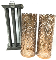 Vintage Tin Candle Mold (11.25" Tall) & 2 MCM Copper Candle Covers (9" Tall. 3.2" Diameter)