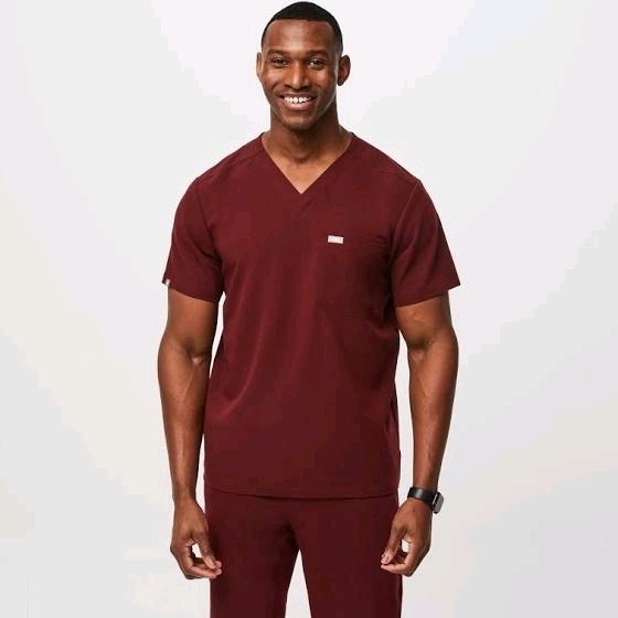 New Size XL Men's FIGS Leon Three-Pocket Scrub Top : Burgundy | Retails $58