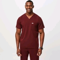 New Size XL Men's FIGS Leon Three-Pocket Scrub Top : Burgundy | Retails $58