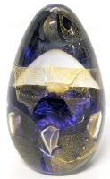 Signed Gorgeous Gold Leaf Amethyst Purple Art Glass Egg Paperweight - 4.25" Tall