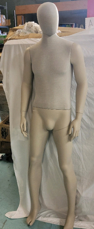 6ft Male Store Mannequin w/Movable Arms , Hands & Head . Not Free Standing , Will Need Base . Minor Wear from Store Display Use . Small chips on hip